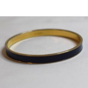 Vintage Monet Black Enamel Inlay Gold Tone 8" Bangle Casual Timeless Bracelet